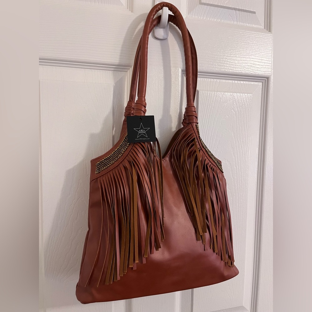 AREA Stars Fringe Beaded Western Boho Shoulder Handbag Purse. NWT!
